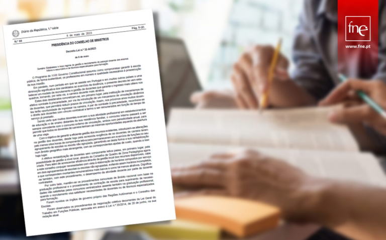 Publicado o decreto-lei que estabelece o novo regime de gestão e recrutamento do pessoal docente dos ensinos básico e secundário e de técnicos especializados para formação